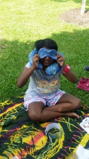 Niece with my travel gears